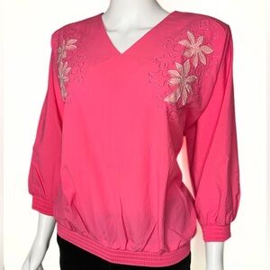 Bagwear Pink Floral Appliqué Top Womens SZ XL Girlhoodcore Feminine Living Doll
